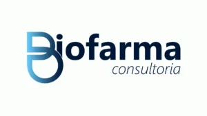 Logo com fundo branco e escrita azul de Biofarma Consultoria – Empresa especializada em soluções sanitárias, oferecendo serviços de consultoria em regulamentação sanitária para o setor farmacêutico e de saúde.