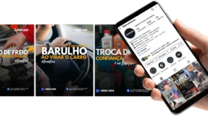 Celular com a página do instagram aberta no perfil da "Lidercartrevo" e três imagens atrás de propaganda.