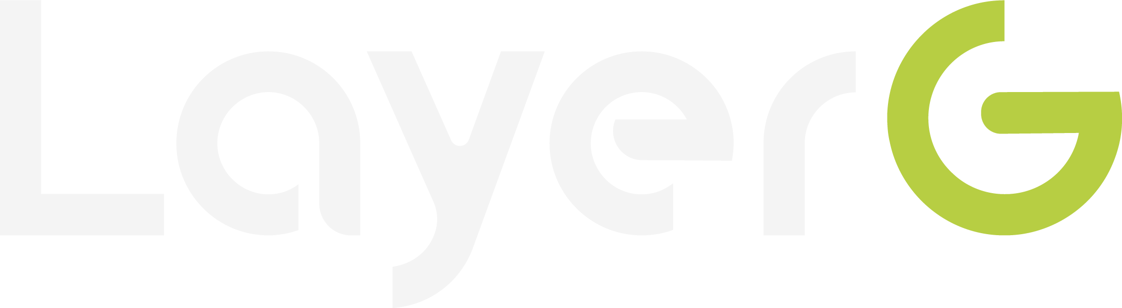 Logo com a escrita 'Layer' em branco e o 'G' verde sem fundo – Identidade visual da agência de marketing e produção de sites, oferecendo soluções criativas e estratégicas para fortalecer marcas e presença digital.